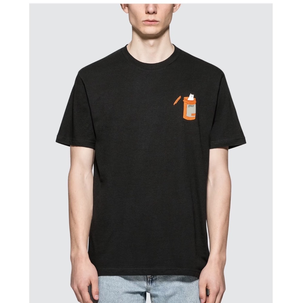 Ripndip Nermal Pills Cat Graphic T-Shirt Black Size Large Short Sleeve Pop Art